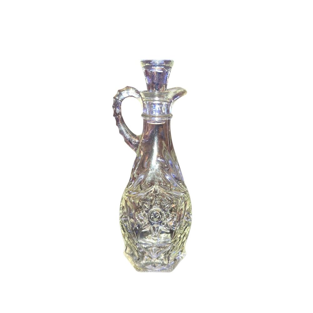 Anchor Hocking VTG Early American Prescut Star of David Clear‎ Glass Cruet 7.5"